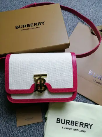 90235 小号双色帆布皮革锁扣包 女士斜挎包 高仿巴宝莉女包