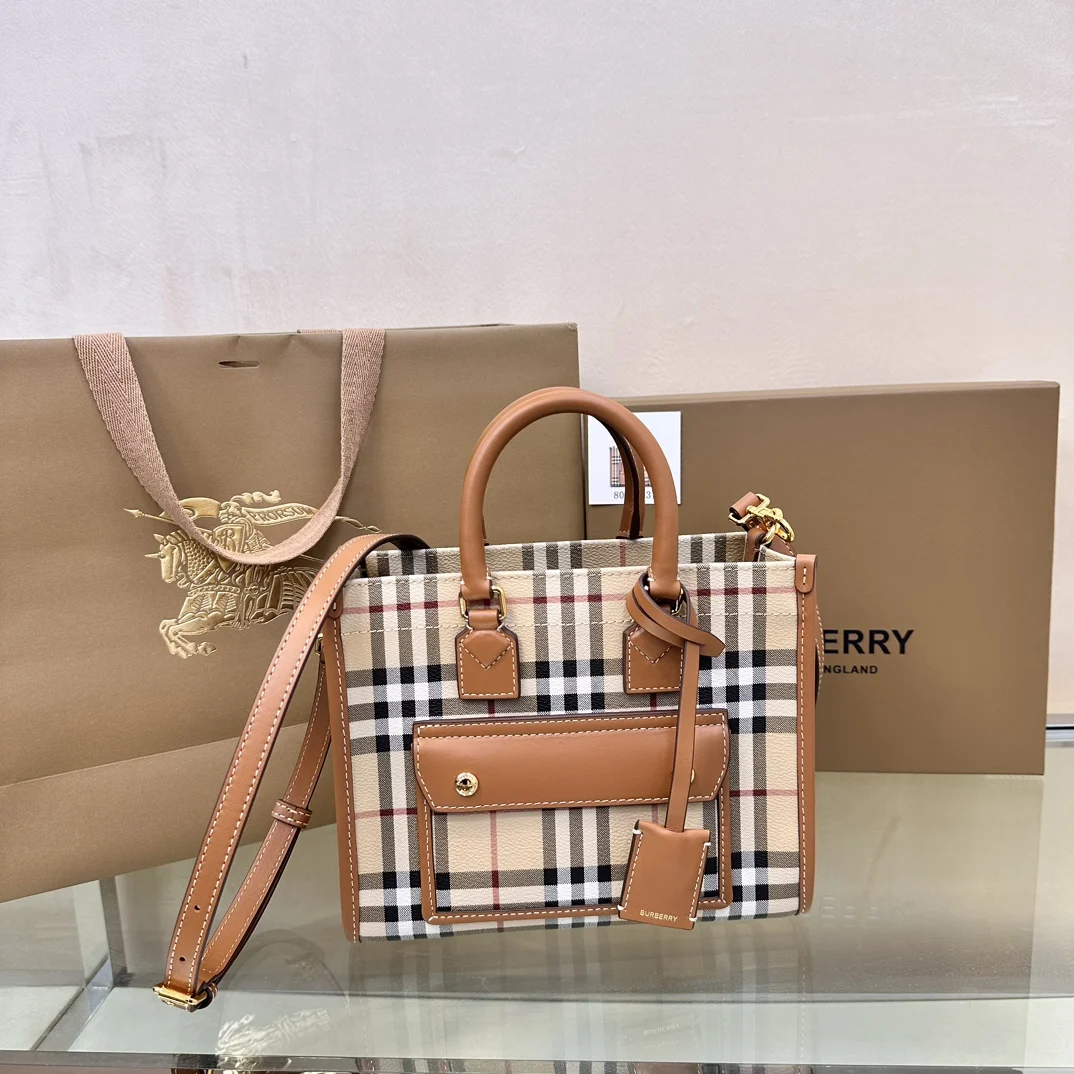 Burberry 143158 Latest Mini Brown Checkered Freya Tote Bag Women s Crossbody Bag