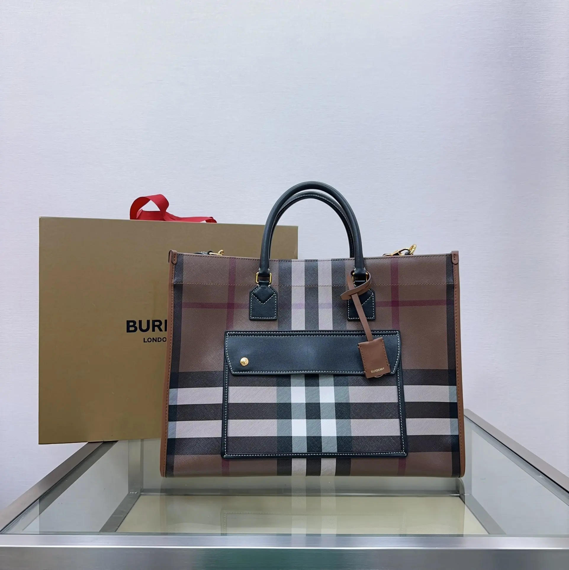 Burberry 138163 Latest Birch Brown Plaid Tote Bag Women s Crossbody Bag