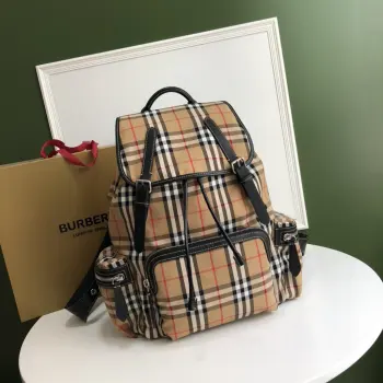 Plaid and Cowhide Backpack Replica Burberry backpacks