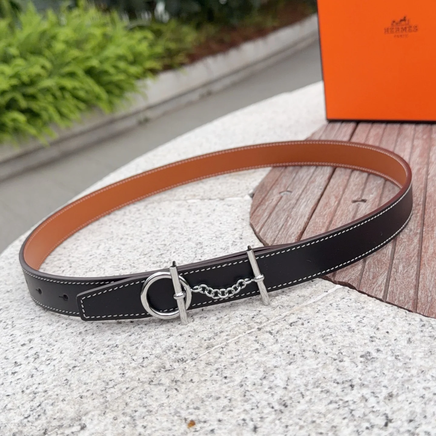 爱马仕 经典金属铜扣双面腰带