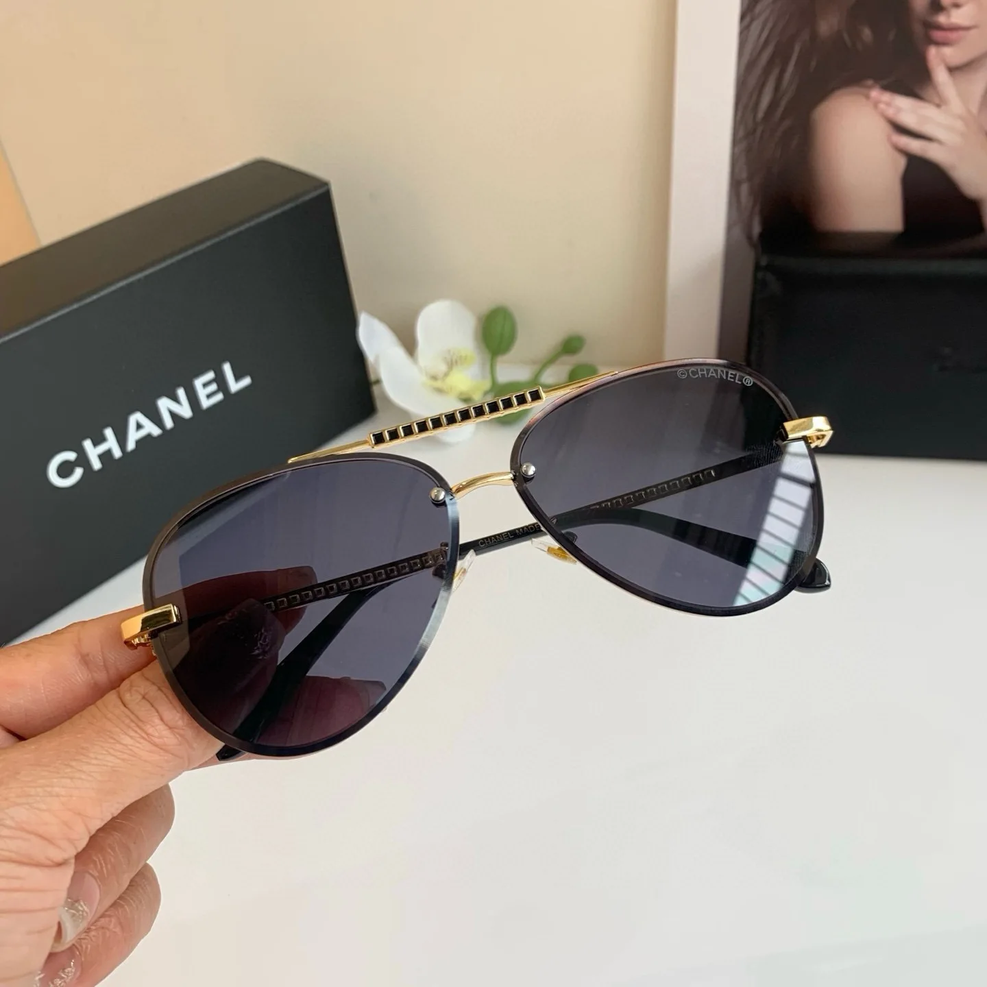 Chanel frog frame glasses