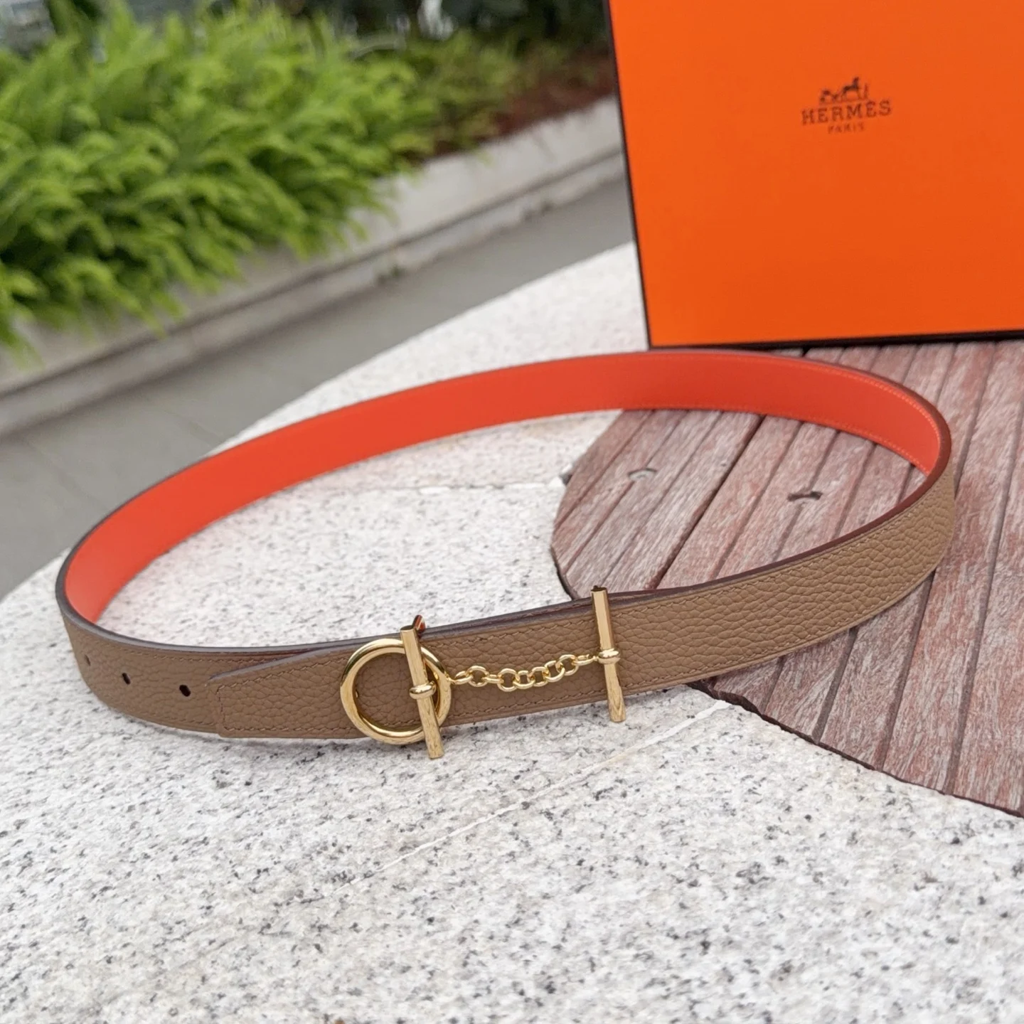 爱马仕 经典金属铜扣双面腰带