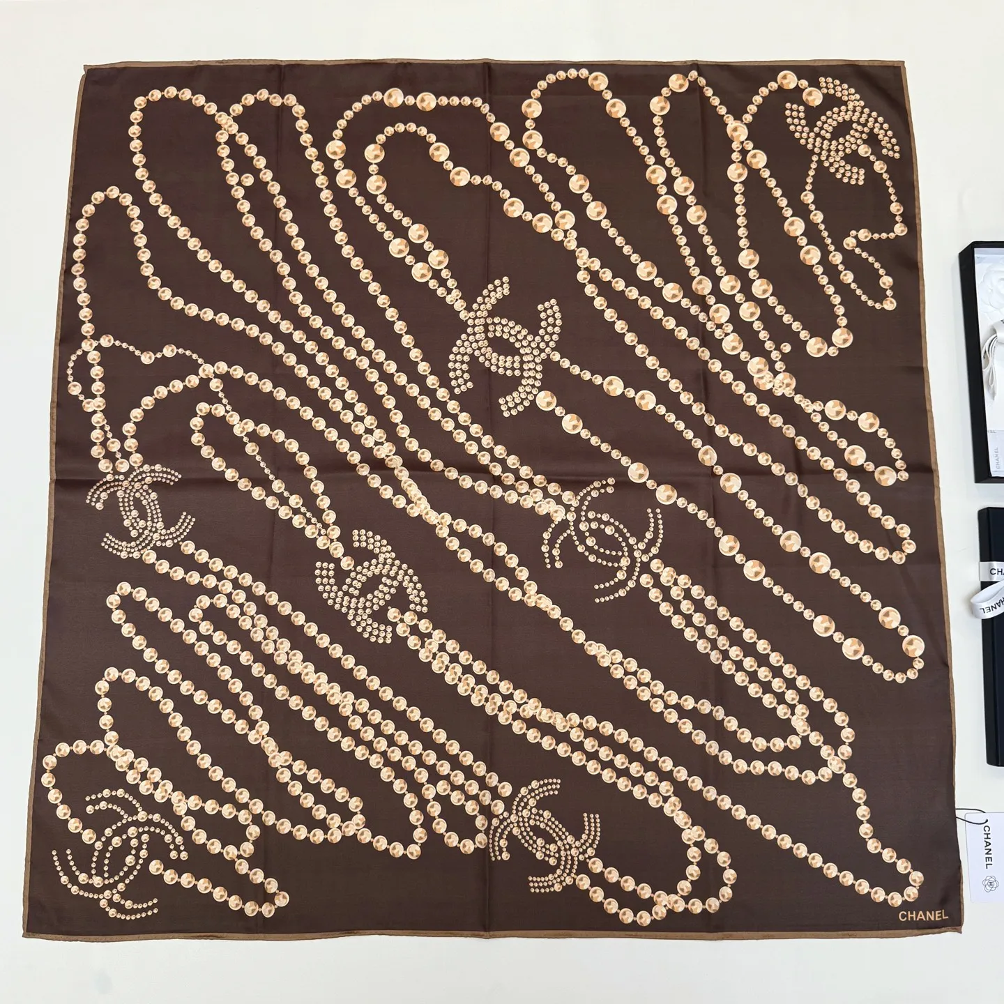 Chanel Pearl Pattern Double C Silk Scarf Chanel Pearl Pattern Double C Silk Scarf