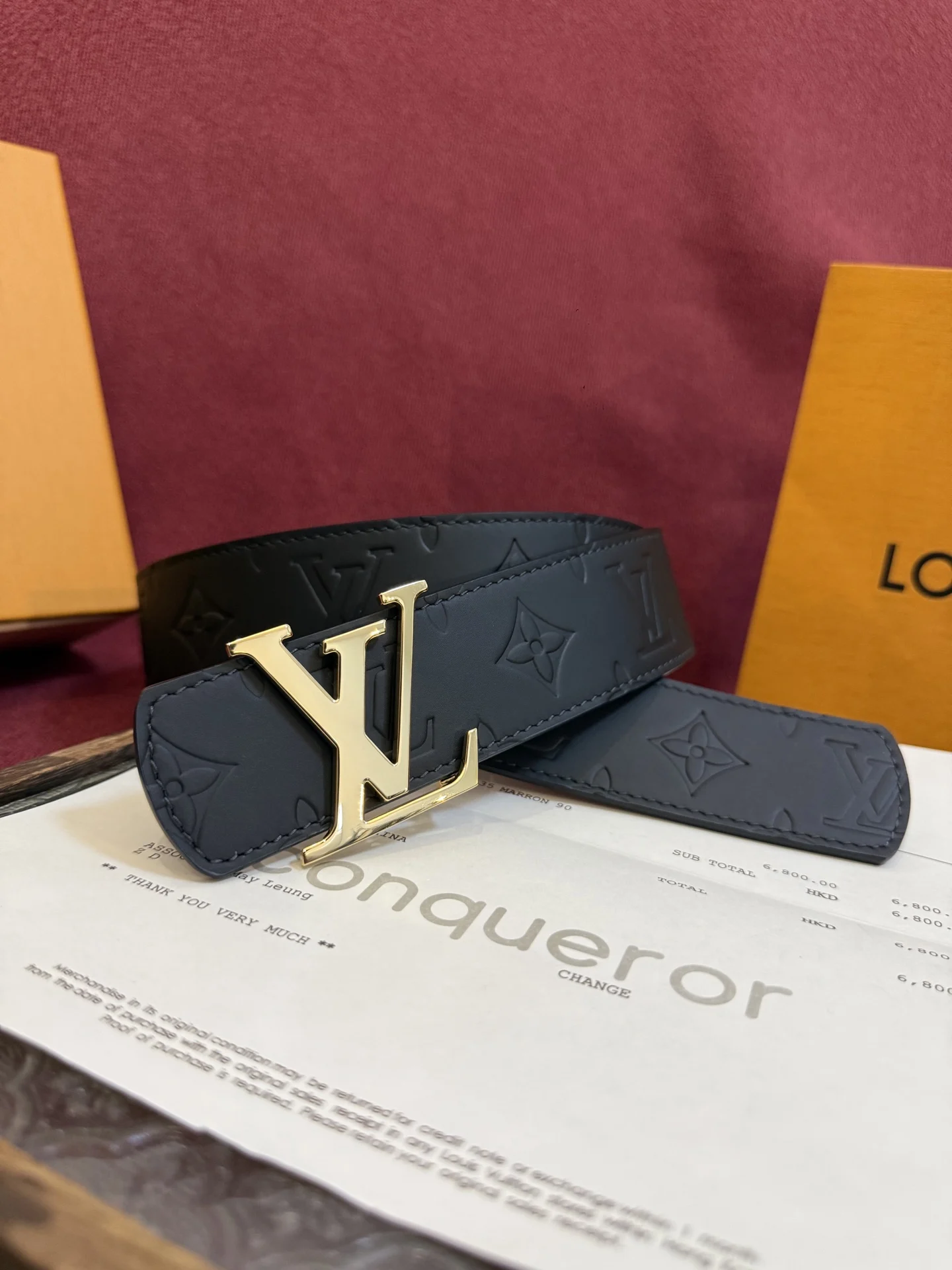 LV 经典金属铜扣双面腰带