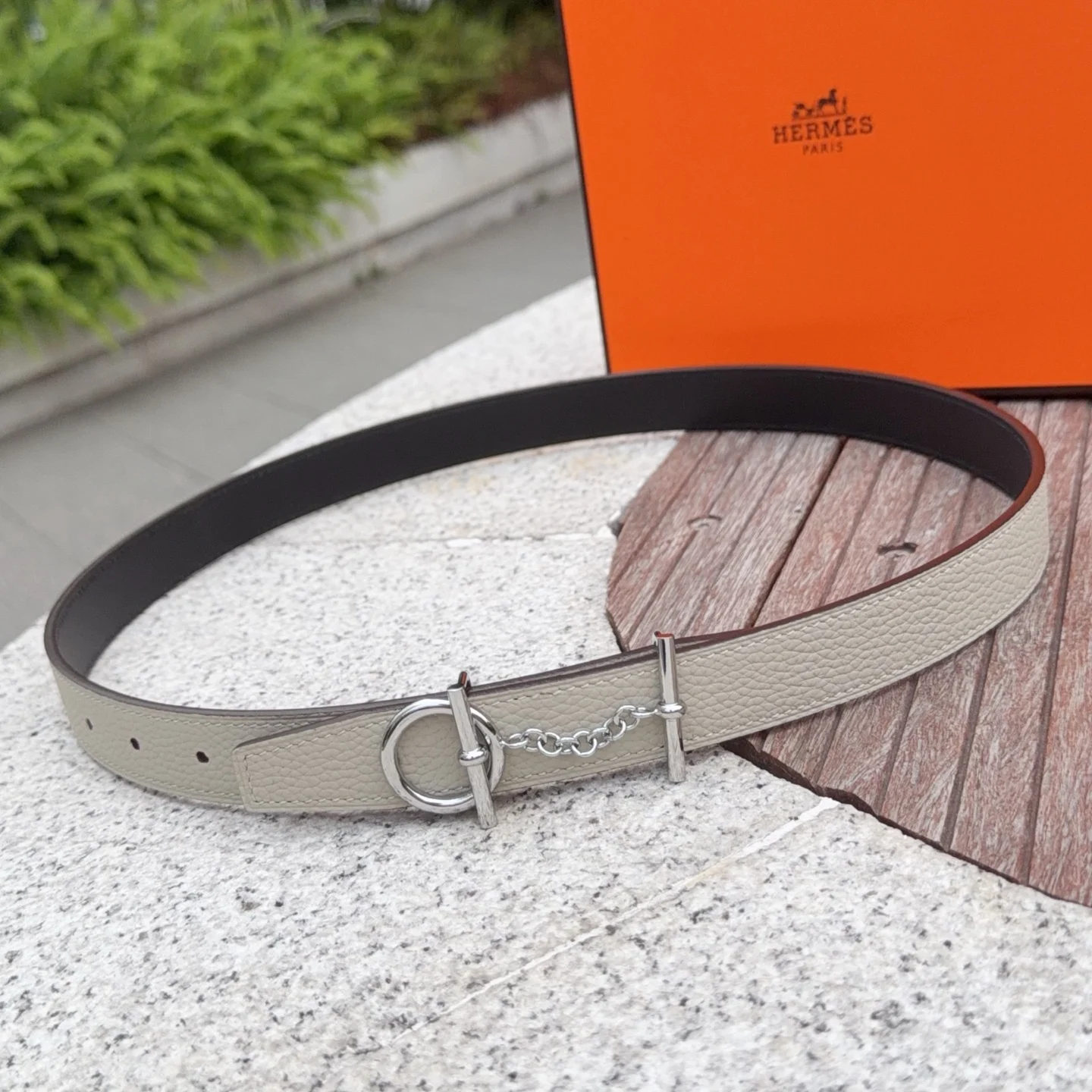 爱马仕 经典金属铜扣双面腰带