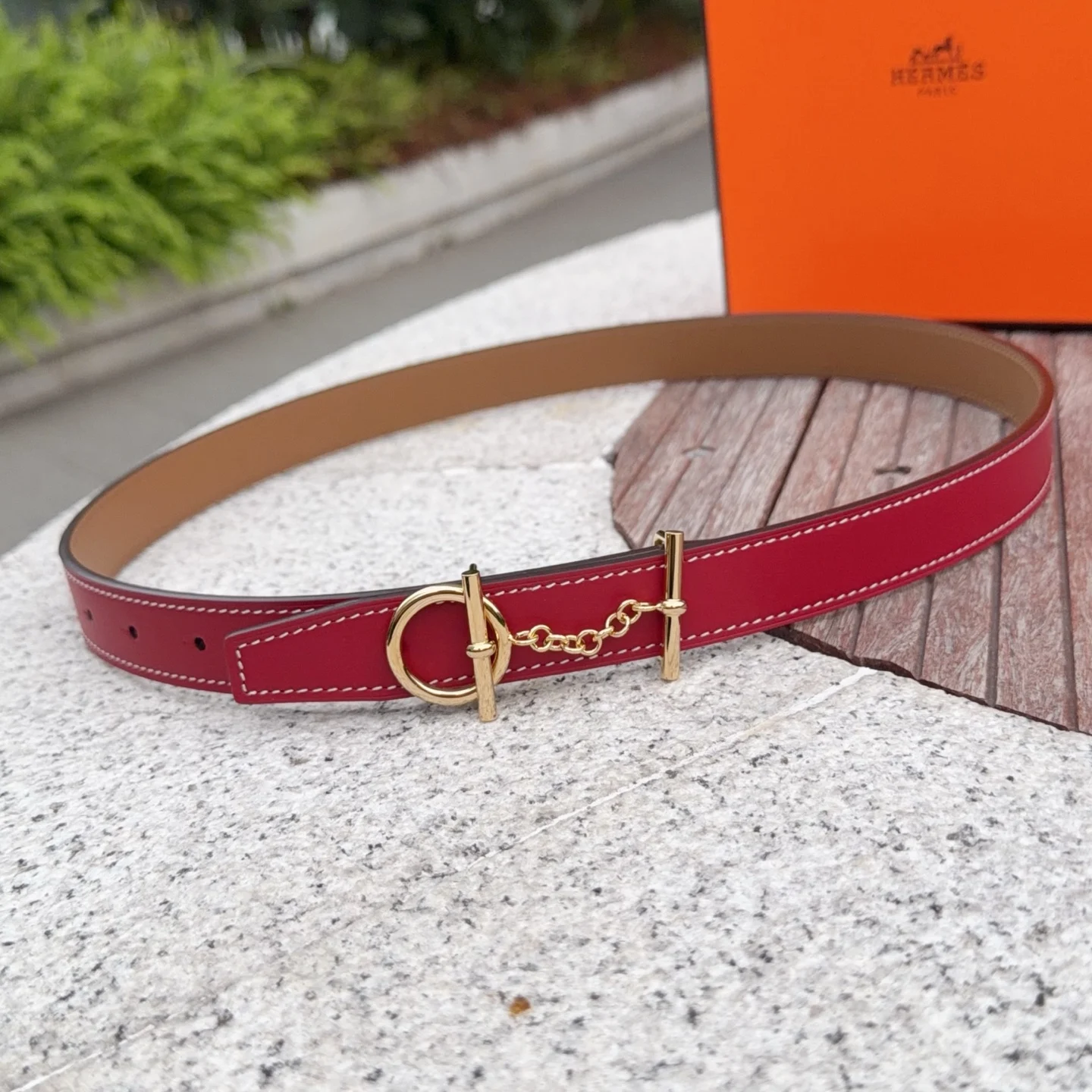 爱马仕 经典金属铜扣双面腰带