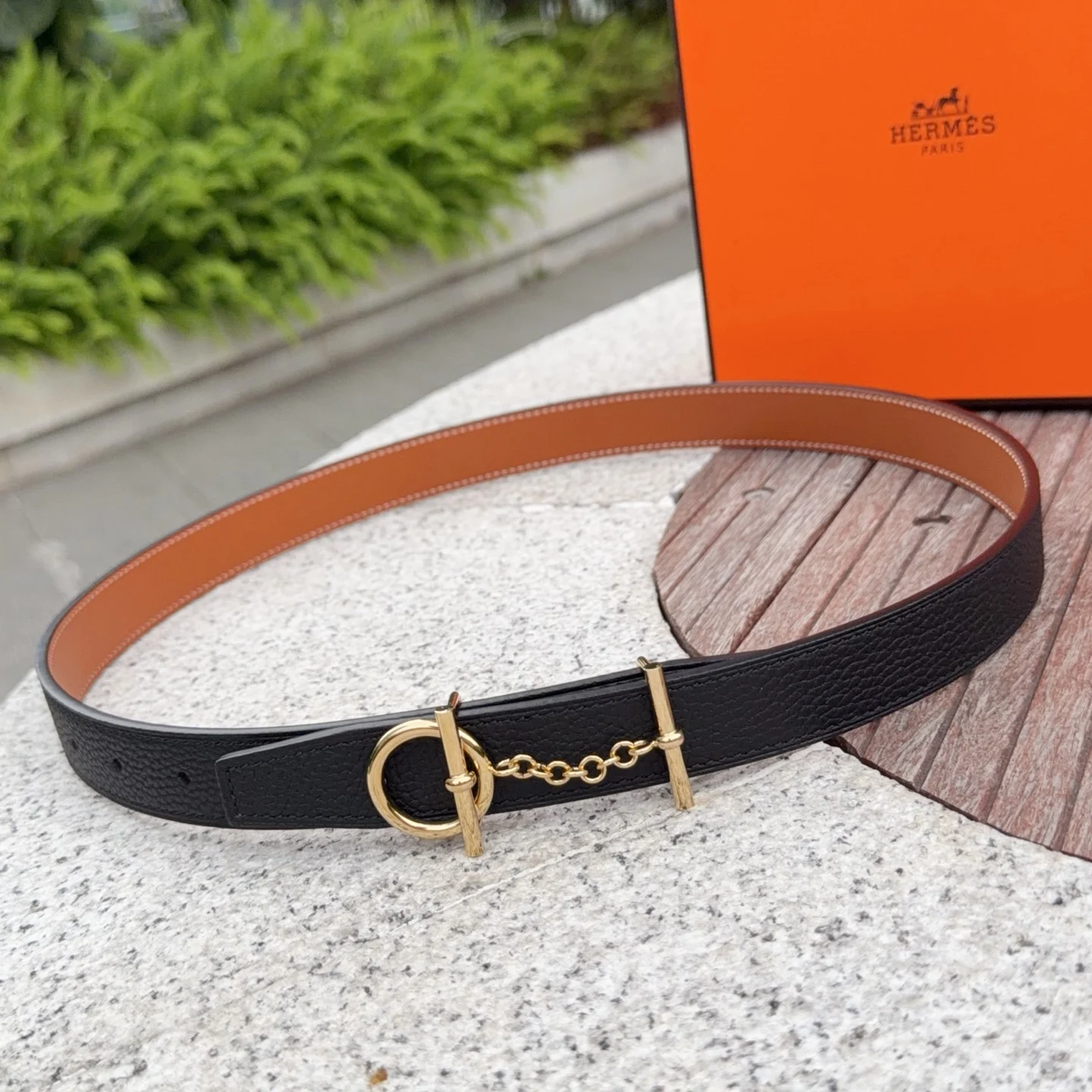 爱马仕 经典金属铜扣双面腰带