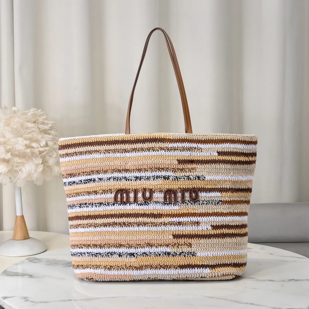 缪缪 5BG228 纯棉彩虹编织包 女士单肩包