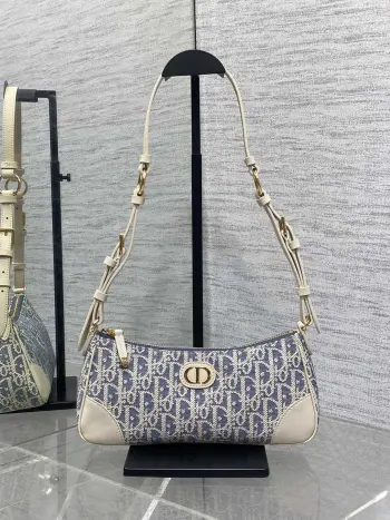 蓝色酒椰草效果格纹布迷你手袋 女士斜挎包 高仿迪奥女包