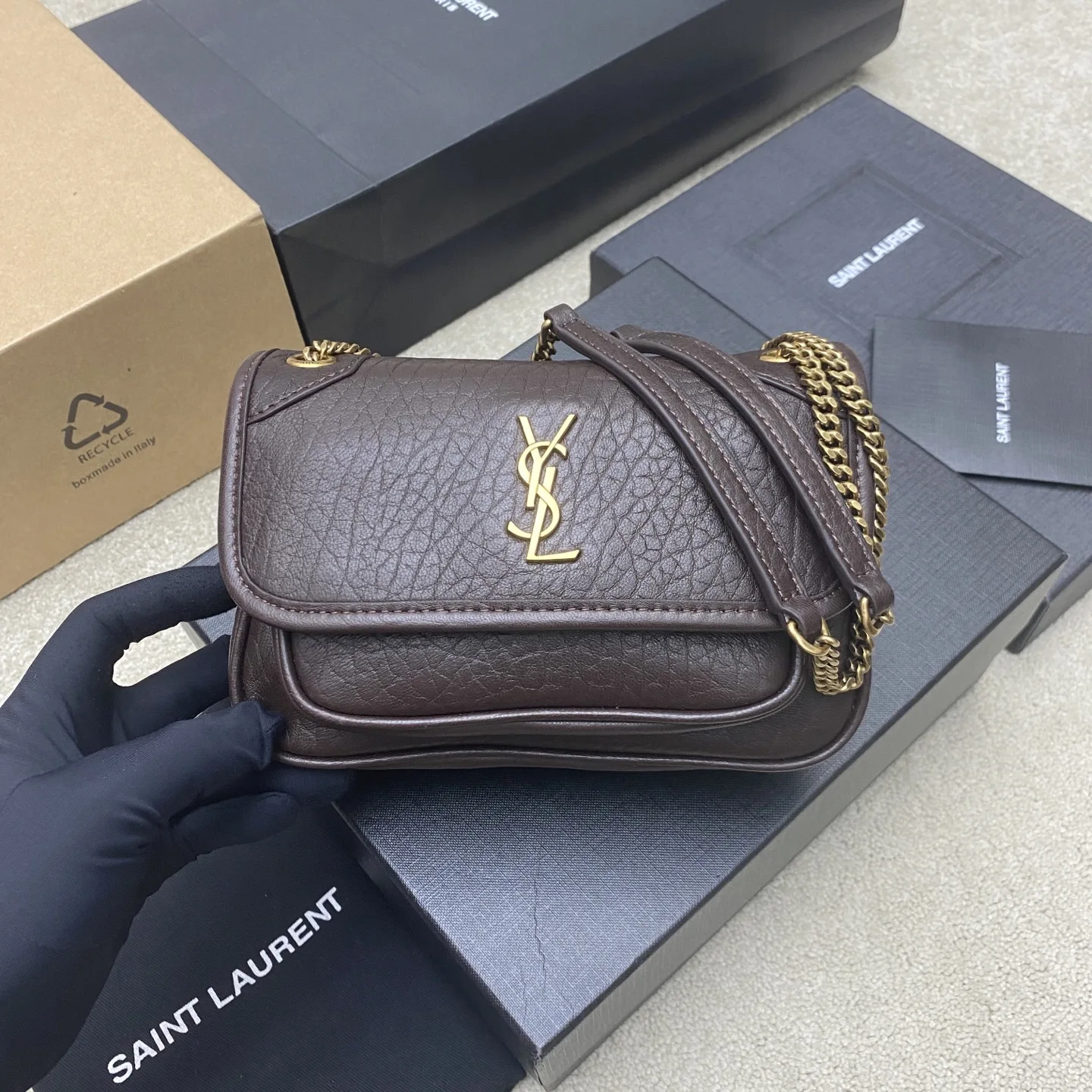 圣罗兰 828736 大象纹黑/银手袋 女士斜挎包