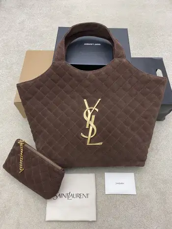 698651 Matte Coffee/Gold ICARE Tote Bag Women s Handbag Replica SAINT LAURENT womens bags