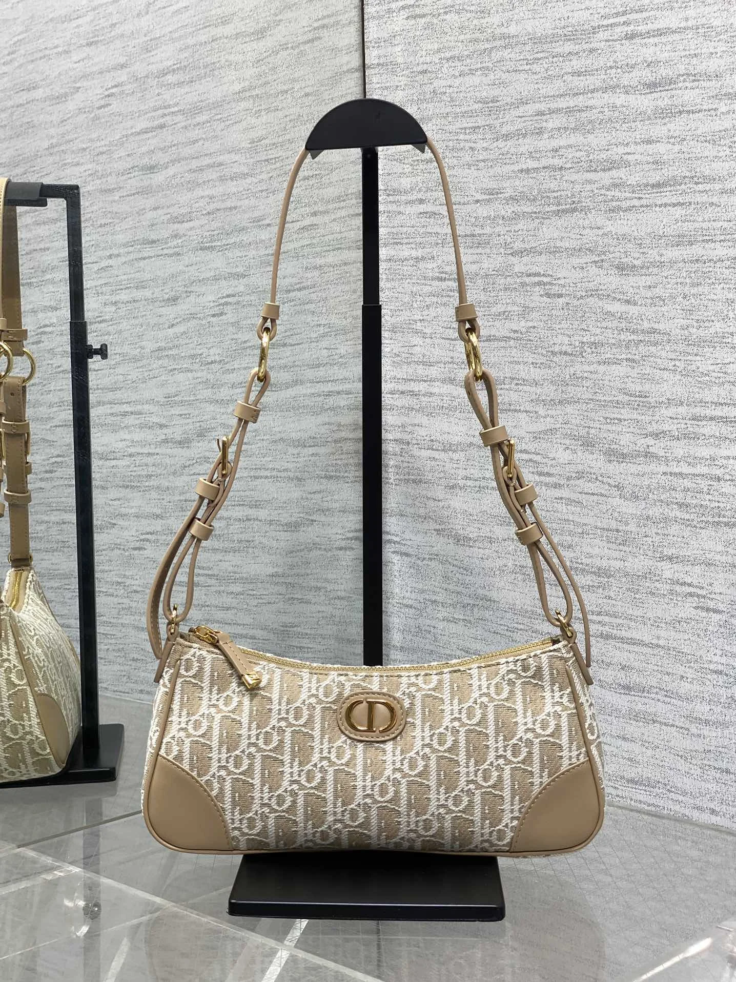 迪奥 蓝色酒椰草效果格纹布迷你手袋 女士斜挎包