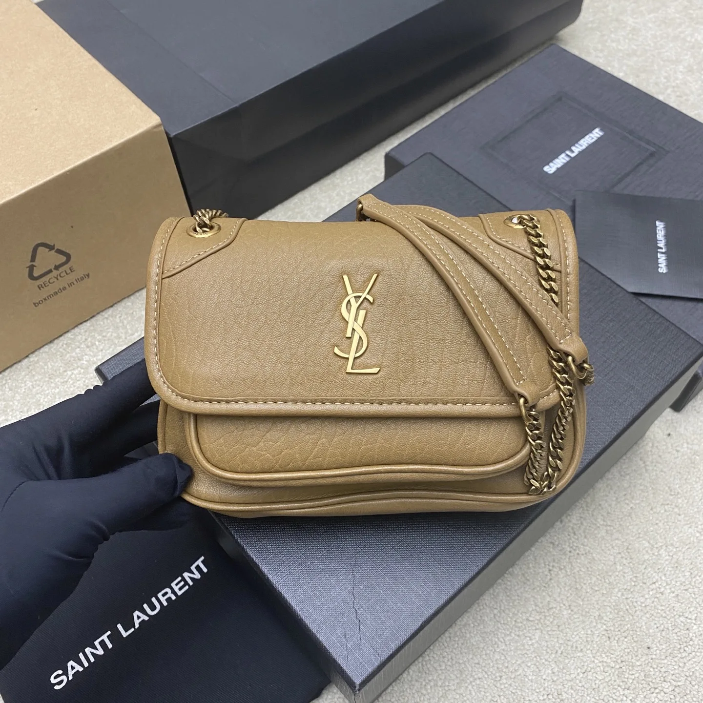 圣罗兰 828736 大象纹黑/银手袋 女士斜挎包