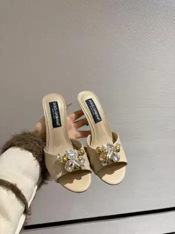 新款头层牛皮高跟拖鞋 高仿杜嘉班纳女士高跟鞋/单鞋