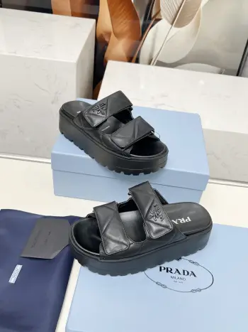 2025春夏新款拖鞋魔术贴凉鞋 厚底拖鞋 高仿普拉达女士凉鞋/拖鞋