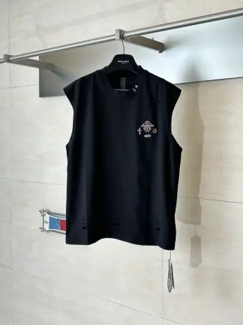 做旧破洞刺绣无袖背心 高仿克罗心T恤/POLO衫