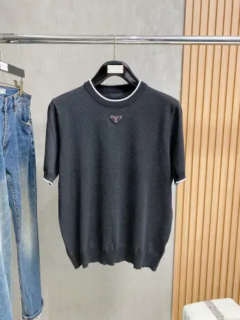 字母刺绣针织polo短袖 高仿普拉达T恤/POLO衫