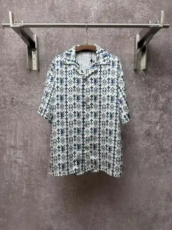 印花蚕丝短袖衬衫 高仿LV衬衫