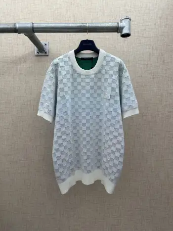 棋盘格渐变提花针织衫 高仿LVT恤/POLO衫