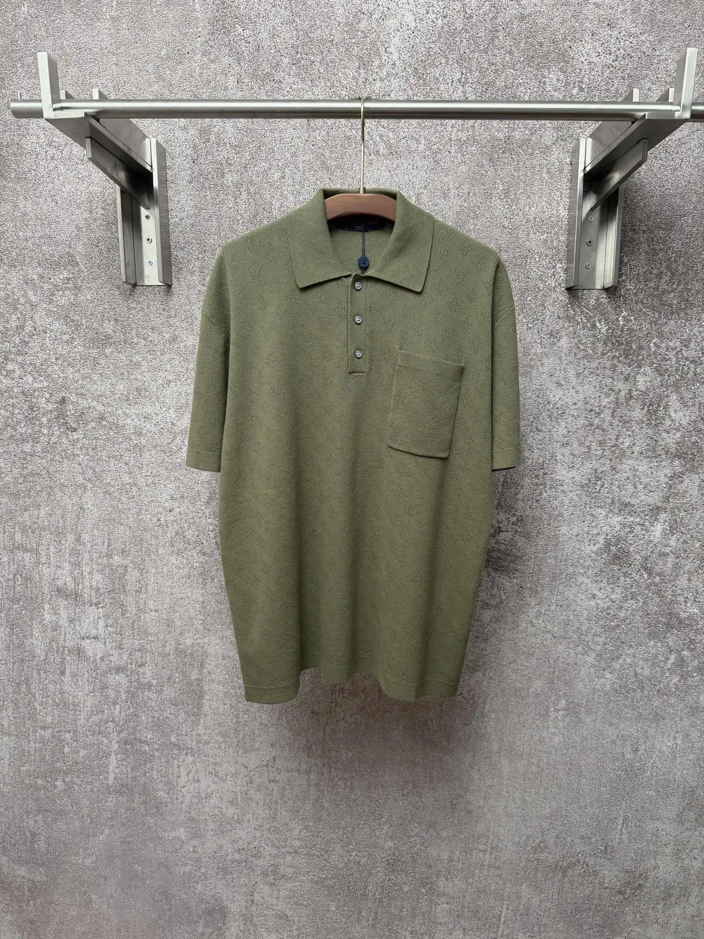 LV 字母满印镂空提花口袋针织POLO衫