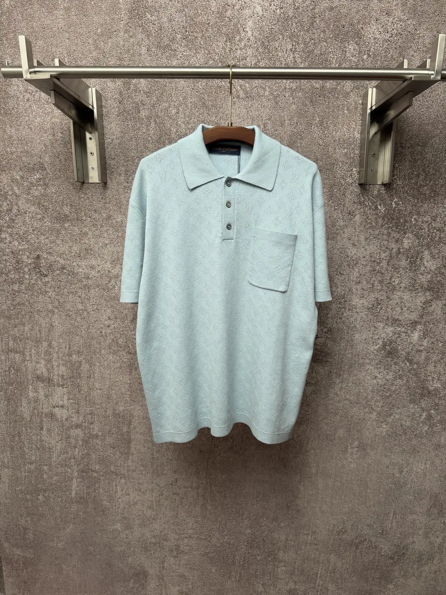 LV 字母满印镂空提花口袋针织POLO衫