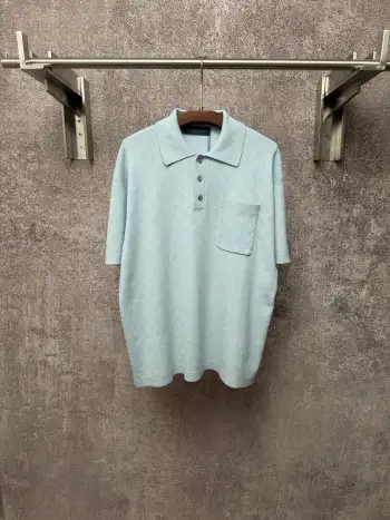 字母满印镂空提花口袋针织POLO衫 高仿LVT恤/POLO衫