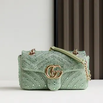 马蒙亮钻款双G鎏金手袋 女士斜挎包 高仿古奇女包