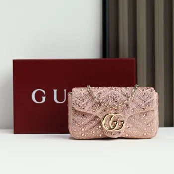 841290 马蒙亮钻款双G鎏金手袋 女士斜挎包 高仿古奇女包