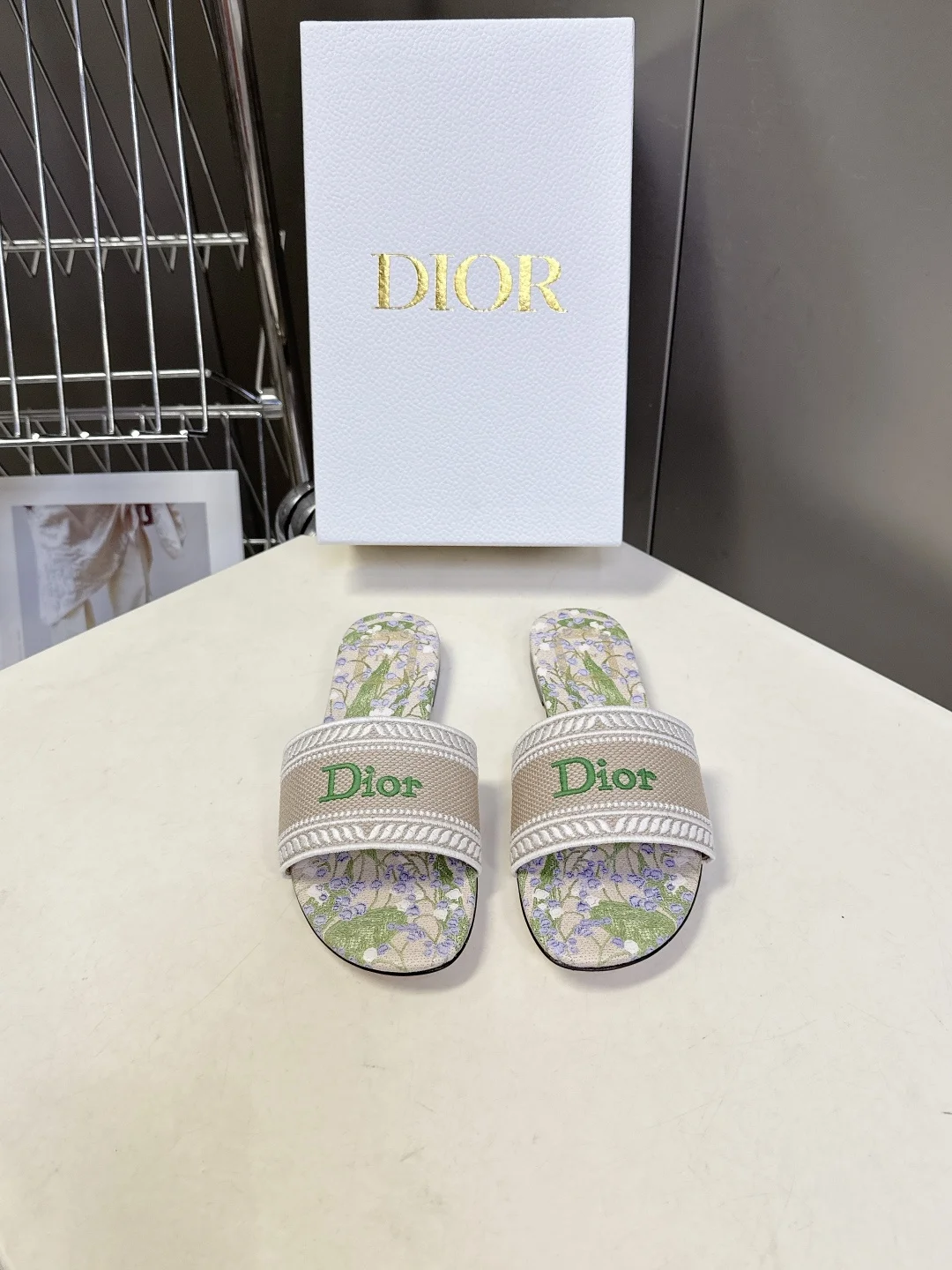 Dior Spring and summer latest embroidered chunky heel slide sandals for women.