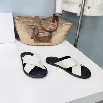 New Simple Cross-Strap Flat Beach Slippers Men s Sandals Replica THE ROW Mens Sandals and Slides