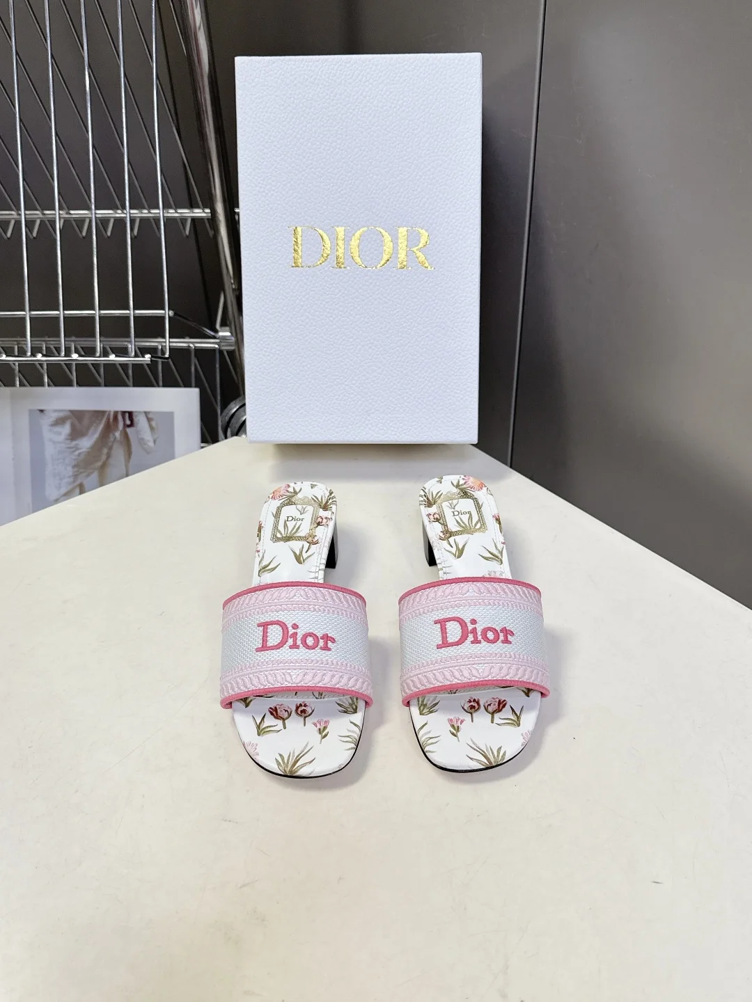 Dior Spring and summer latest embroidered chunky heel slide sandals for women.