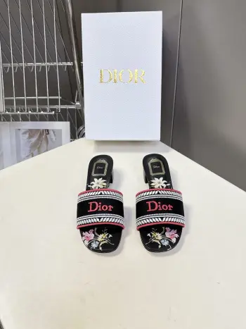 Spring and summer latest embroidered chunky heel slide sandals for women. Replica Dior Womens Sandals and Slides