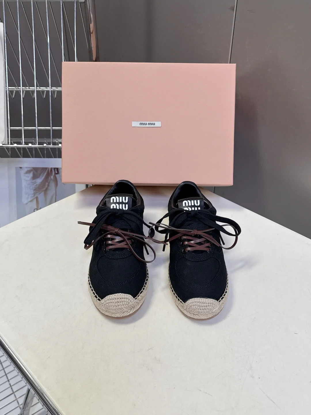 MIU MIU Spring and summer latest style straw-soled training shoes women s casual shoes