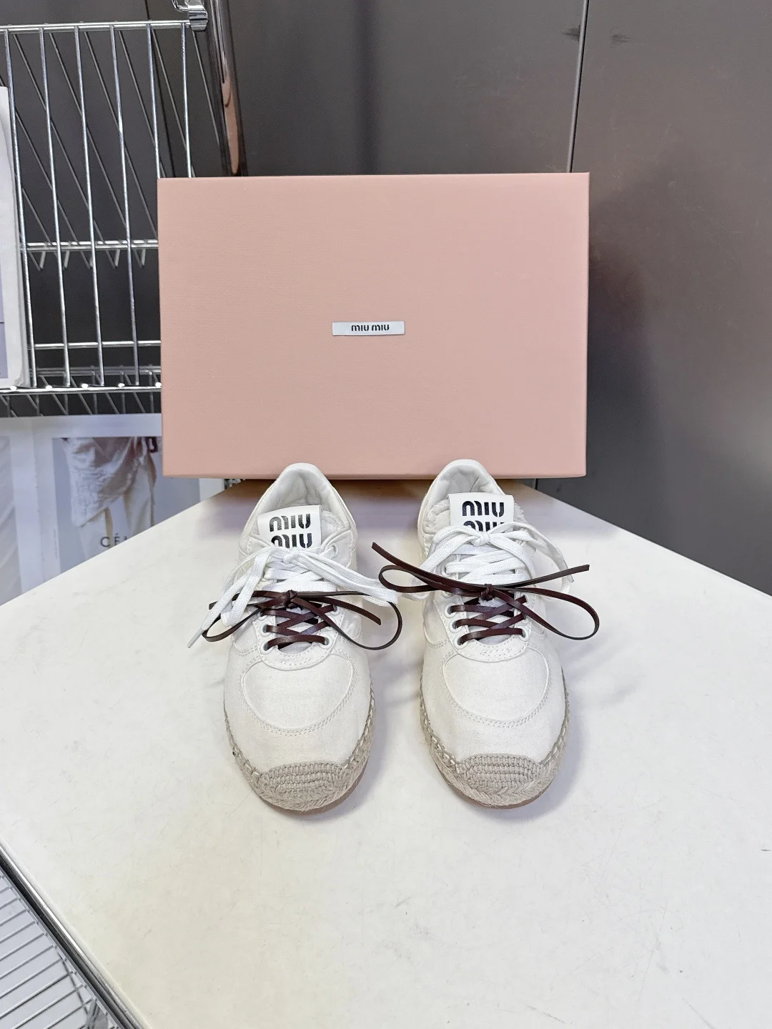 MIU MIU Spring and summer latest style straw-soled training shoes women s casual shoes MIU MIU Spring and summer latest style straw-soled training shoes women s casual shoes