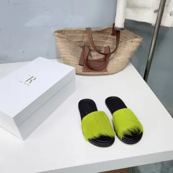 New Simple Minimalist Style Mink Fur Beach Flat Slippers Women s Slippers Replica THE ROW Womens Sandals and Slides