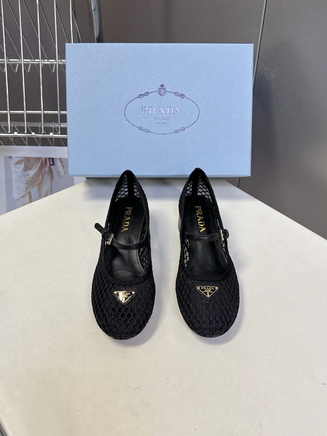 Prada Mesh Mary Jane chunky heel shoes women s casual shoes
