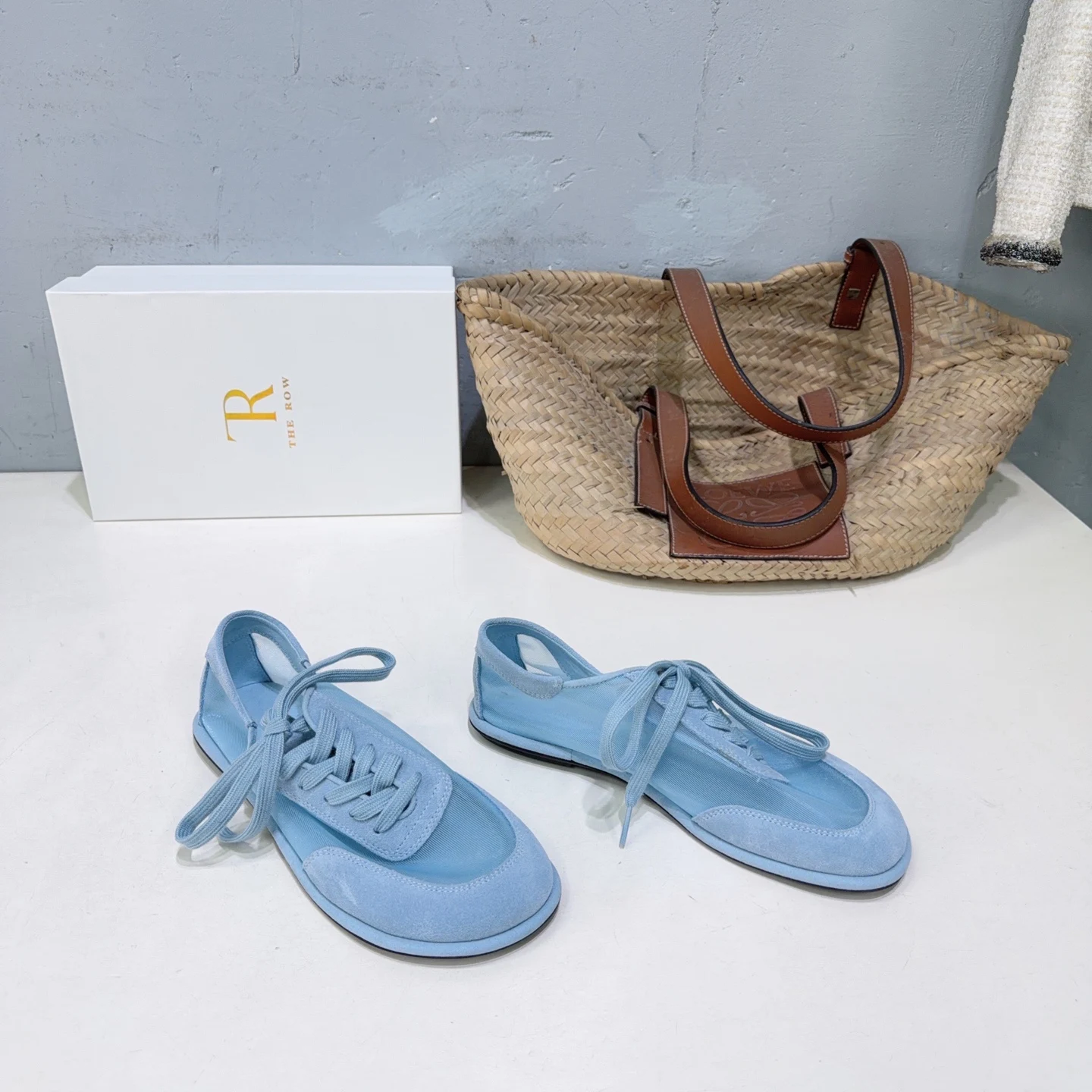 THE ROW Simple mesh color-blocking lace-up flat casual shoes women s casual shoes