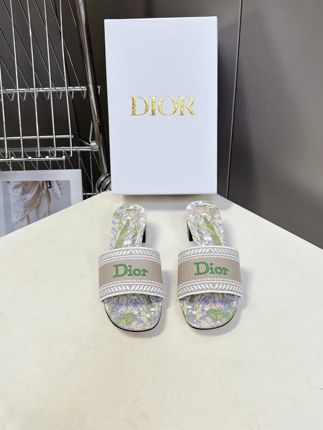 Dior Spring and summer latest embroidered chunky heel slide sandals for women