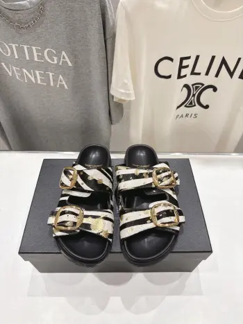 Summer New Double-Breasted Flat Beach Slippers Women s Slippers Replica SAINT LAURENT Womens Sandals and Slides