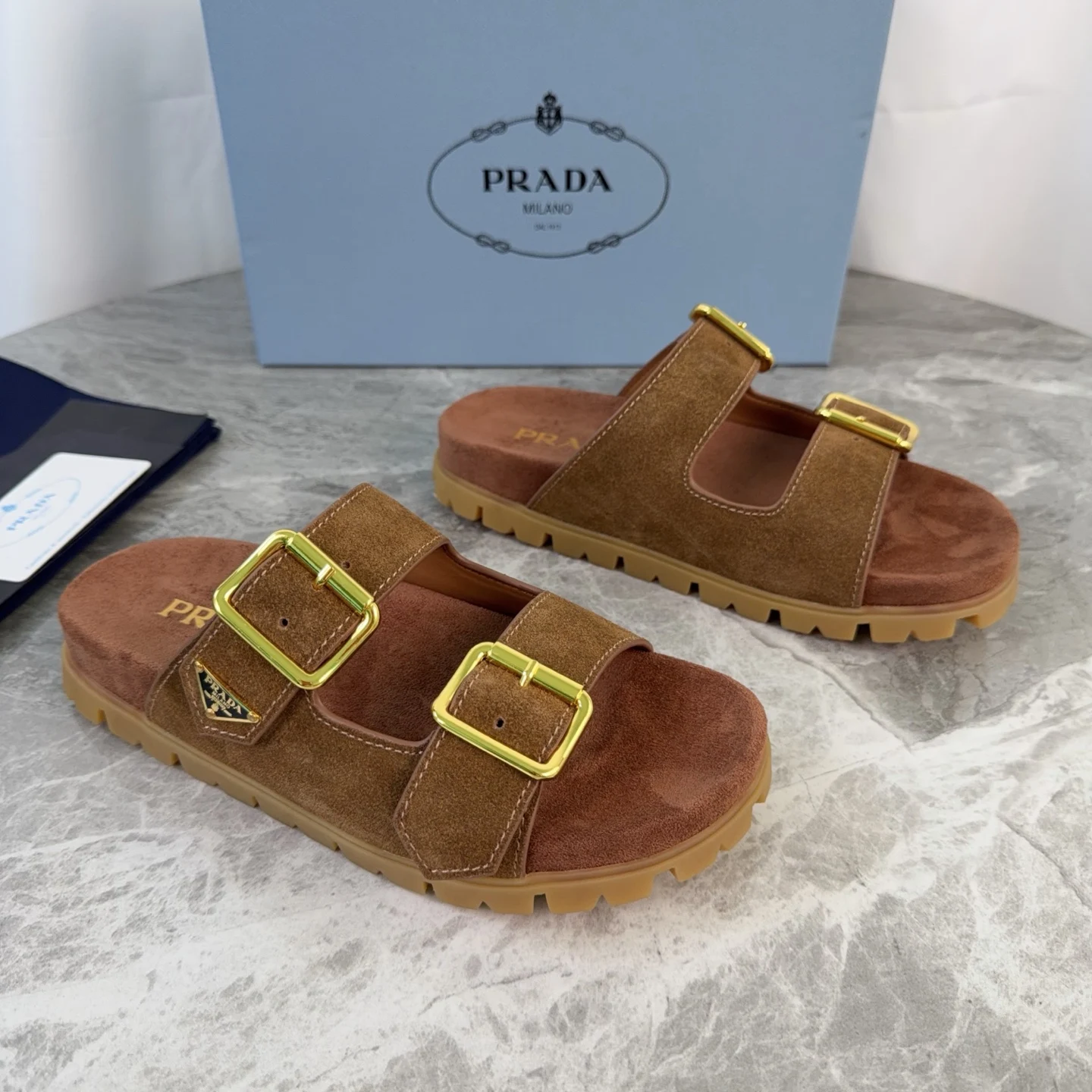 Prada Kosei Glossy Cow Suede Slippers Women s Slippers