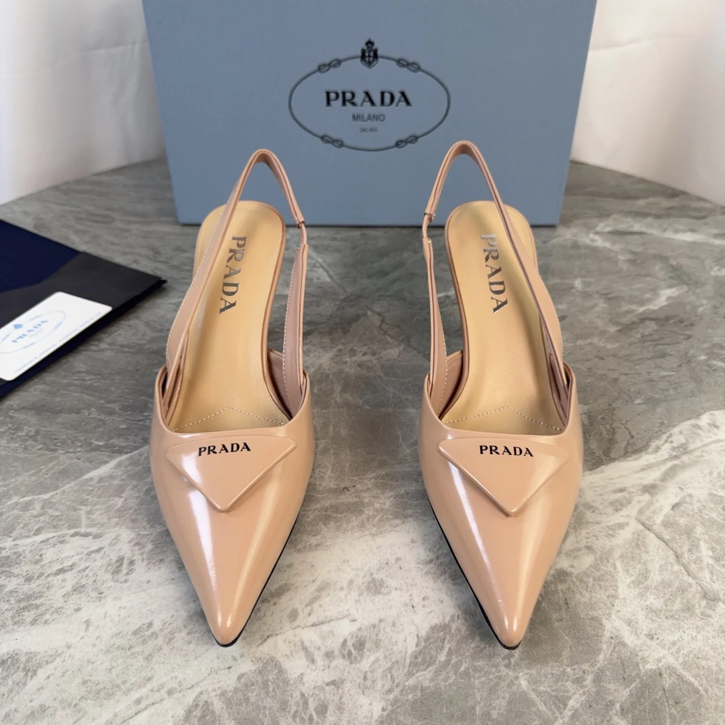 Prada Genuine leather sole pointed toe backless high heels women s high heels