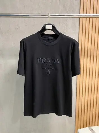 Spring and summer classic letter embroidery short-sleeve T-shirt Replica Prada Tshirts and Polos