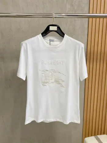 Equestrian Knight Embroidered Cotton Knit Round Neck Short Sleeve T-Shirt Replica Burberry Tshirts and Polos