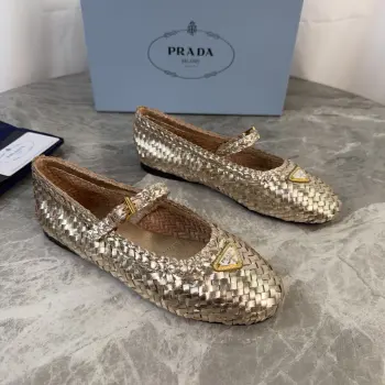 Imported cowhide woven flat shoes women s casual shoes Replica Prada Womens Loafers and Dress Shoes
