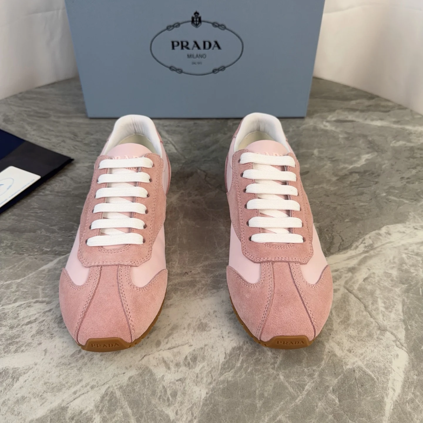 Prada High-top silk-like cow suede training shoes for women casual shoes