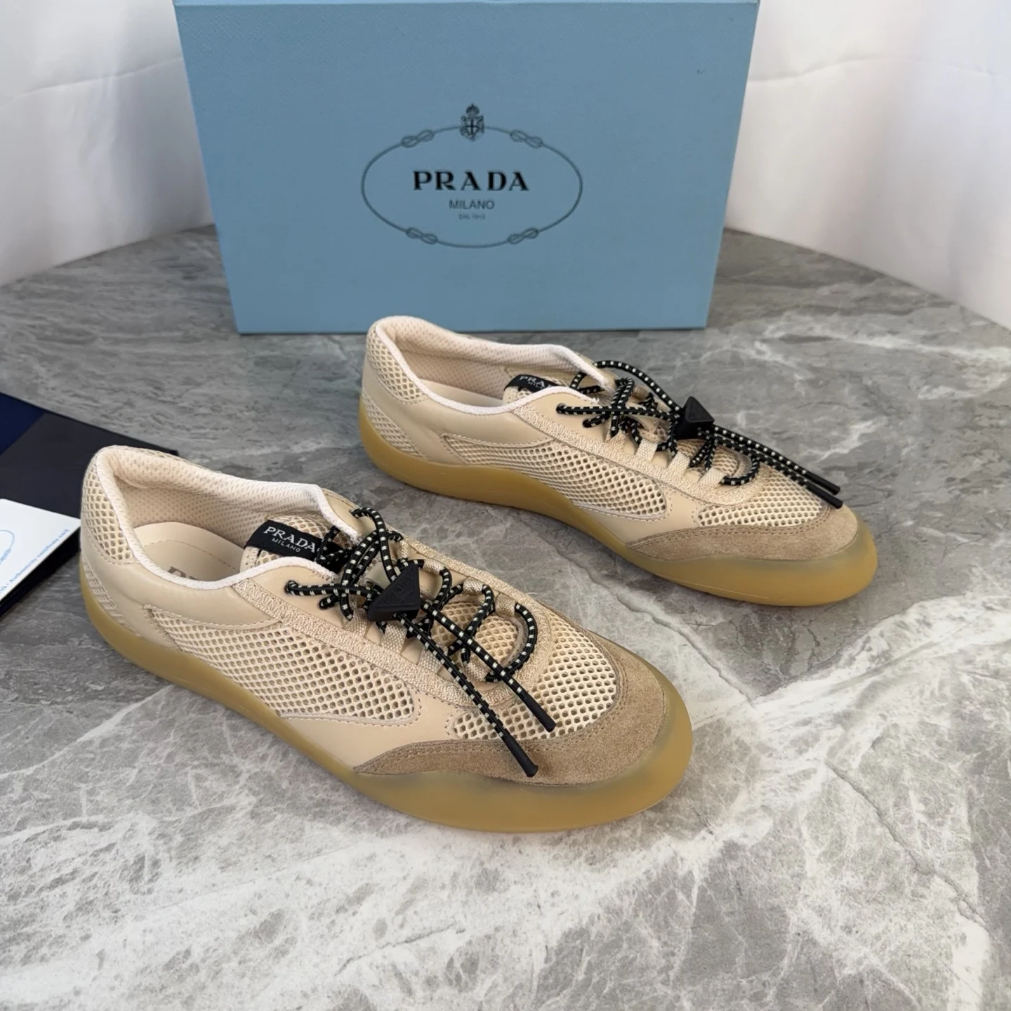 Prada Non-slip patterned outsole couple casual shoes