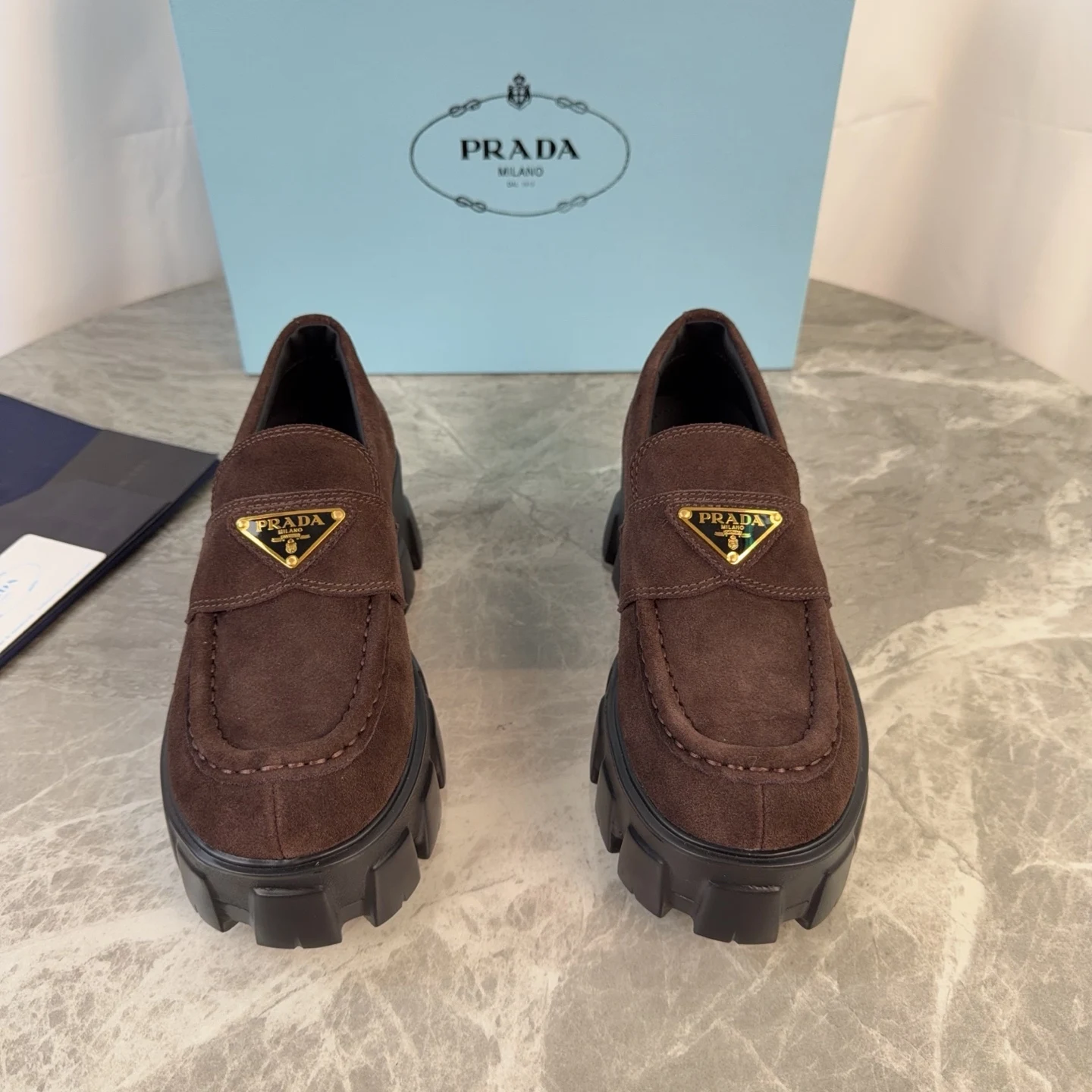 Prada Back-bottom loafers, couple s loafers.