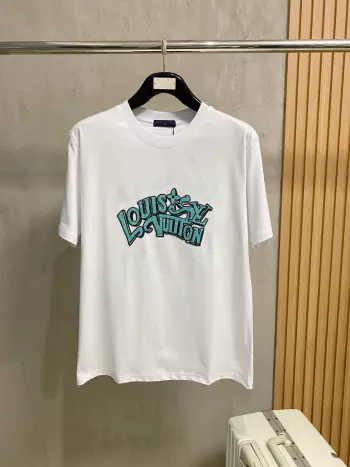 Embroidered Letter Logo Short Sleeve T-Shirt Replica Louis Vuitton Tshirts and Polos