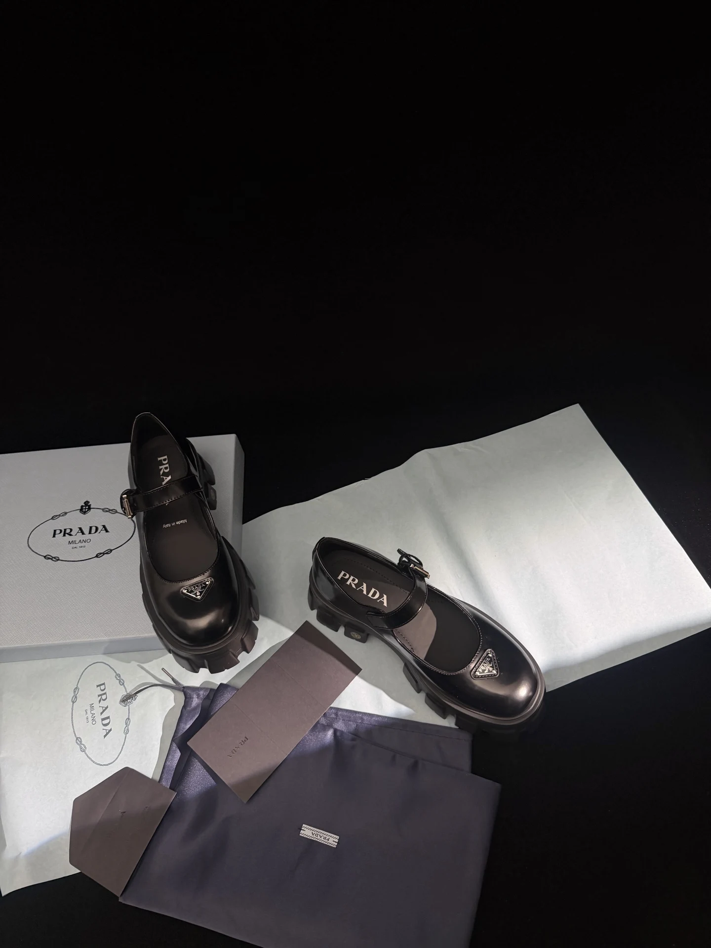 Prada Lychee pattern cowhide thick-soled Mary Jane shoes women s casual shoes